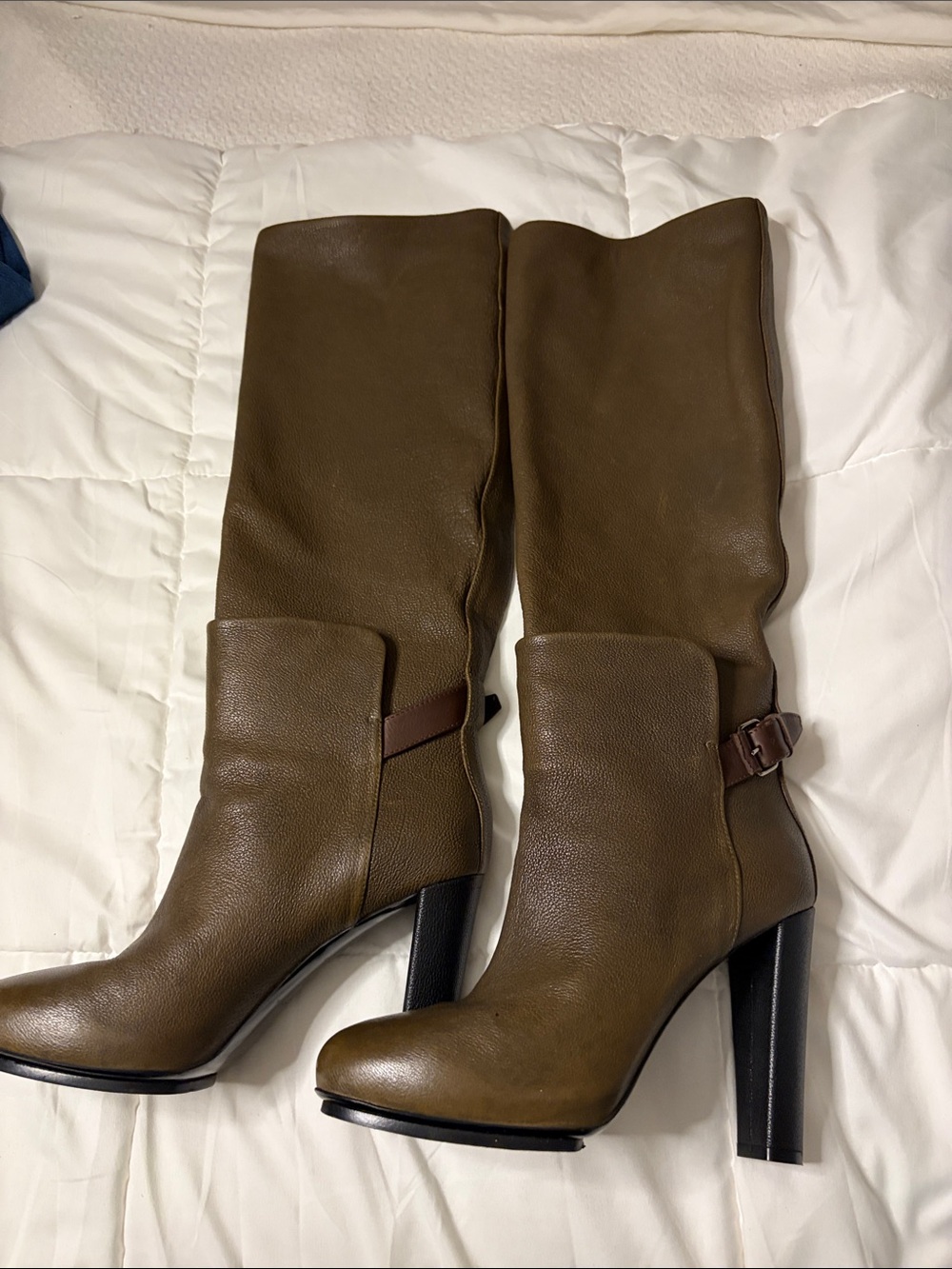 Balenciaga Olive Brown Leather Tall Heeled Boots